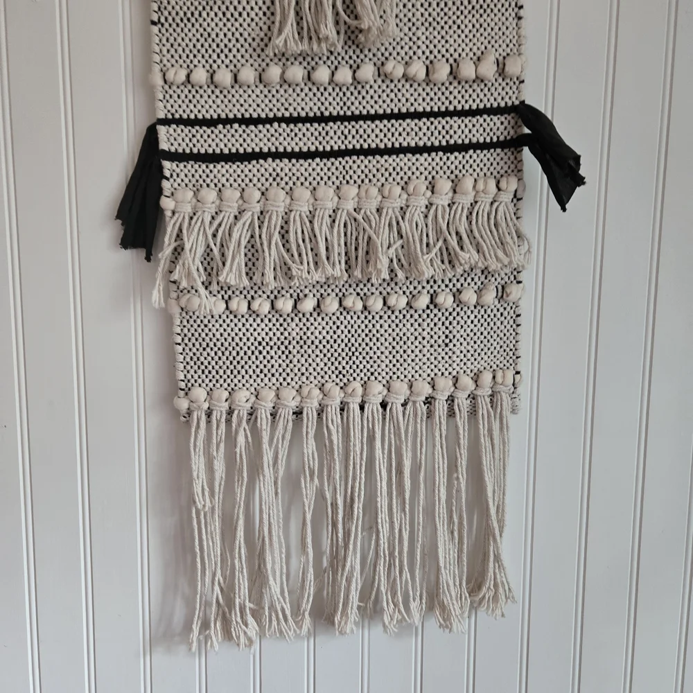 Woven Bohemian Wall Tapestry In Cream And Black